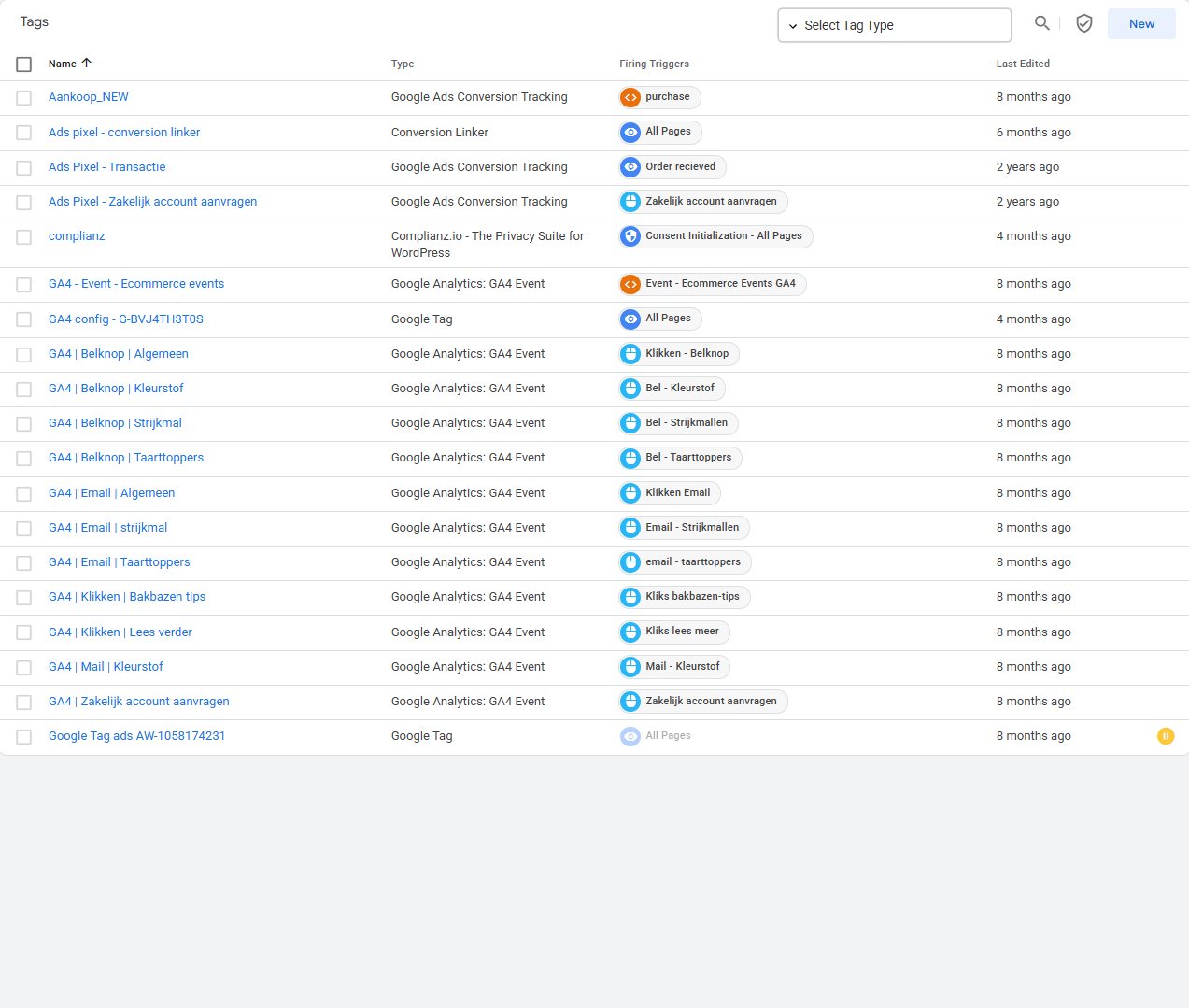 Image shows Google Tag Manager setup before our adjustments